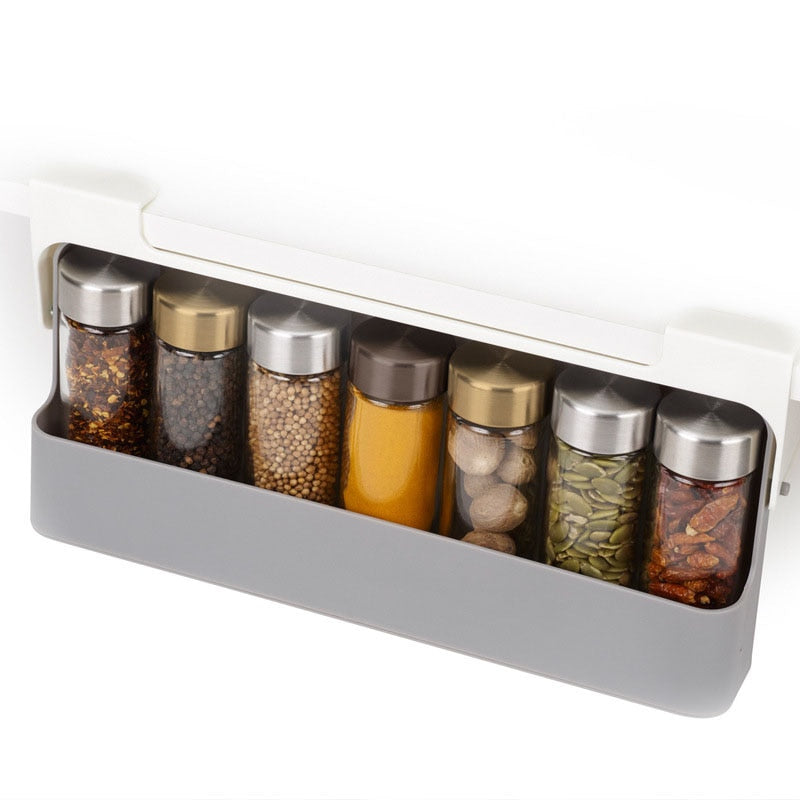 Home Kitchen Self-adhesive Wall-mounted Under-shelf Spice Organizer Spice Bottle Storage Rack Kitchen Supplies Storage In Stock