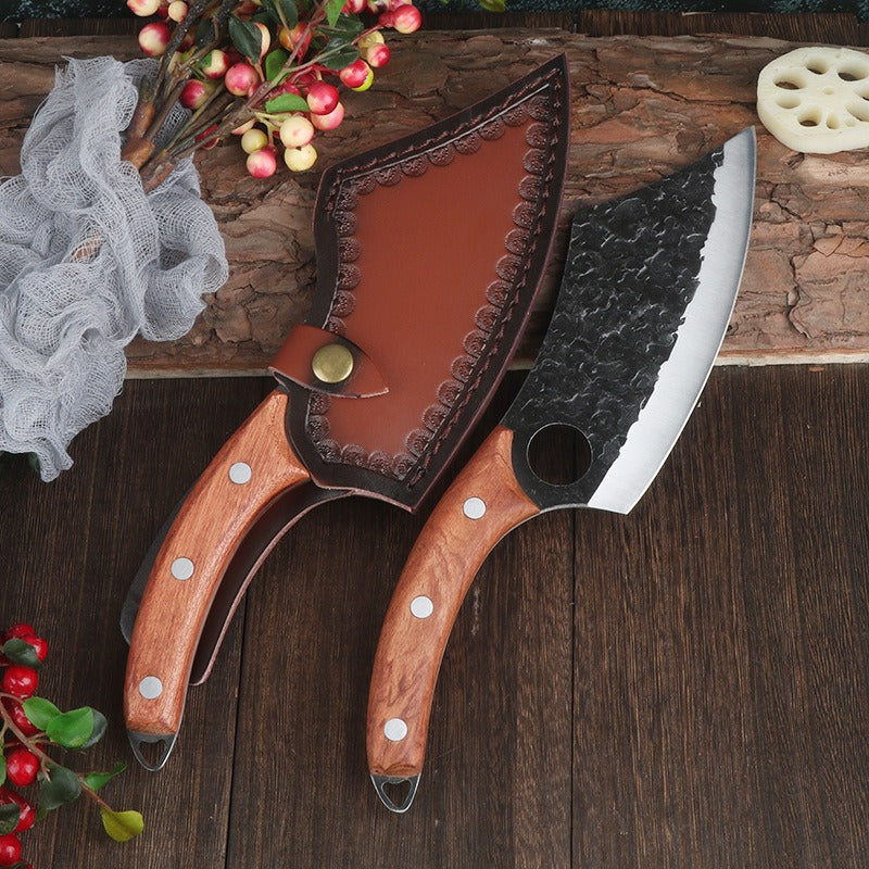 Forged ring kitchen knife butcher boning knife wooden handle high carbon steel household outdoor fish killing beef and sheep cutting butcher knife