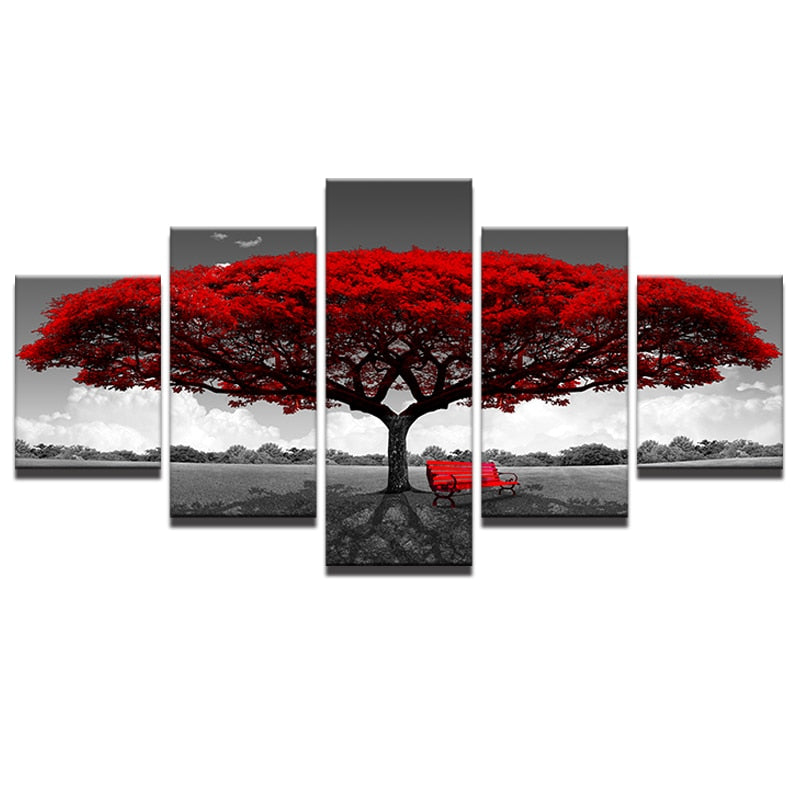 Modular Canvas HD Prints Posters 5 Pieces Red Tree Art Scenery Landscape Paintings Framework PENGDA