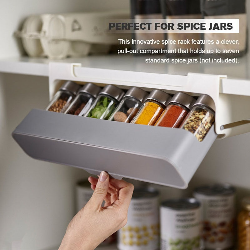 Home Kitchen Self-adhesive Wall-mounted Under-shelf Spice Organizer Spice Bottle Storage Rack Kitchen Supplies Storage In Stock