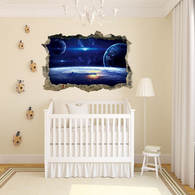 3D Outer Space Galaxy Planet Wall Stickers for Kids Children Bedrooms Decals Home Decor