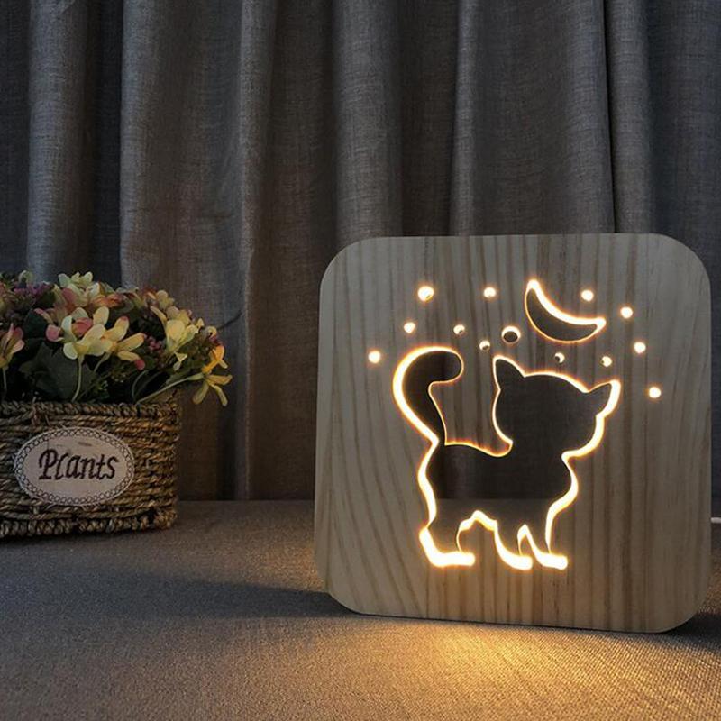 Elephant 3D LED Wood Night Light 3D Illusion Luminaria Baby Lamp