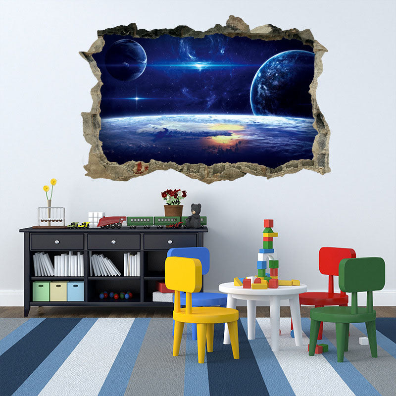 3D Outer Space Galaxy Planet Wall Stickers for Kids Children Bedrooms Decals Home Decor