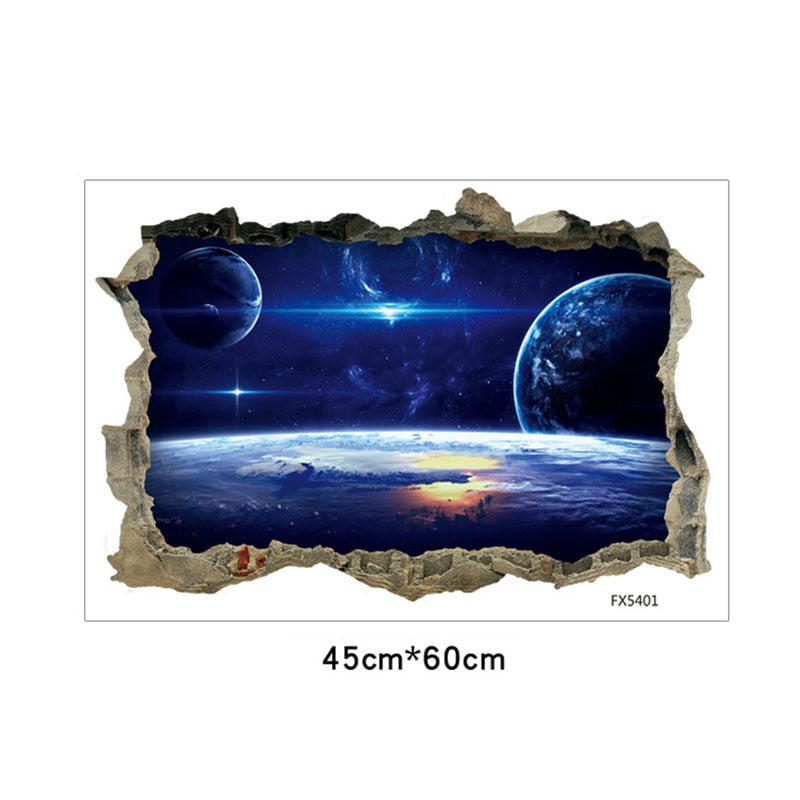 3D Outer Space Galaxy Planet Wall Stickers for Kids Children Bedrooms Decals Home Decor