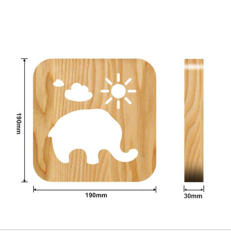 Elephant 3D LED Wood Night Light 3D Illusion Luminaria Baby Lamp