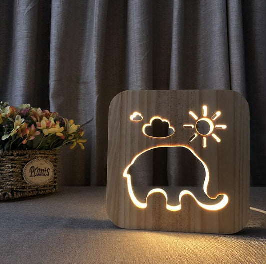 Elephant 3D LED Wood Night Light 3D Illusion Luminaria Baby Lamp