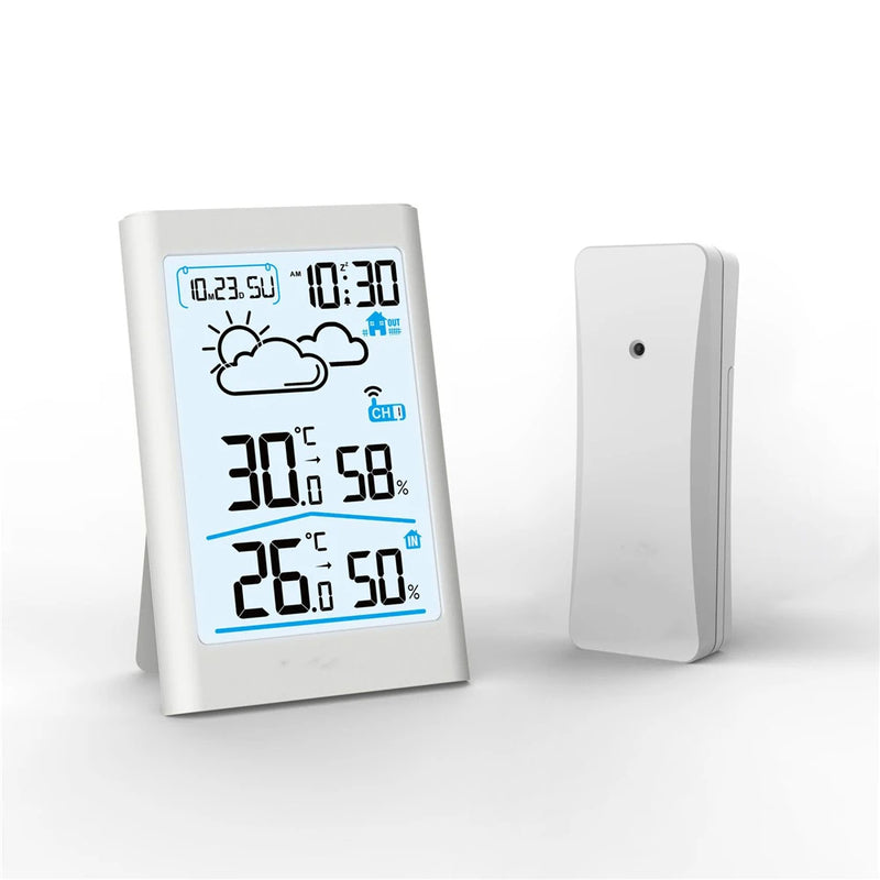 Digital Weather Station Indoor Outdoor Hygrometer Thermometer Wireless Weather Forecast Sensor, Alarm, Clock, Date, and Back-light