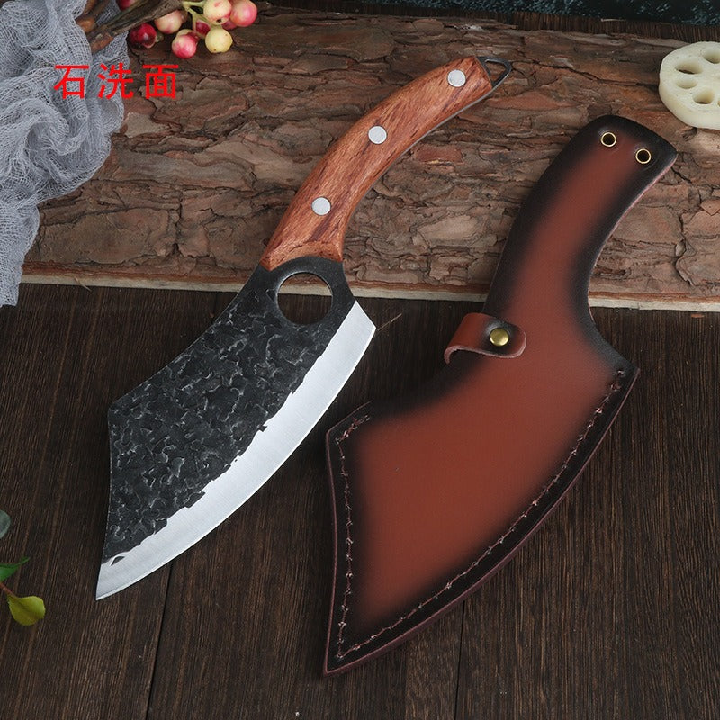 Forged ring kitchen knife butcher boning knife wooden handle high carbon steel household outdoor fish killing beef and sheep cutting butcher knife