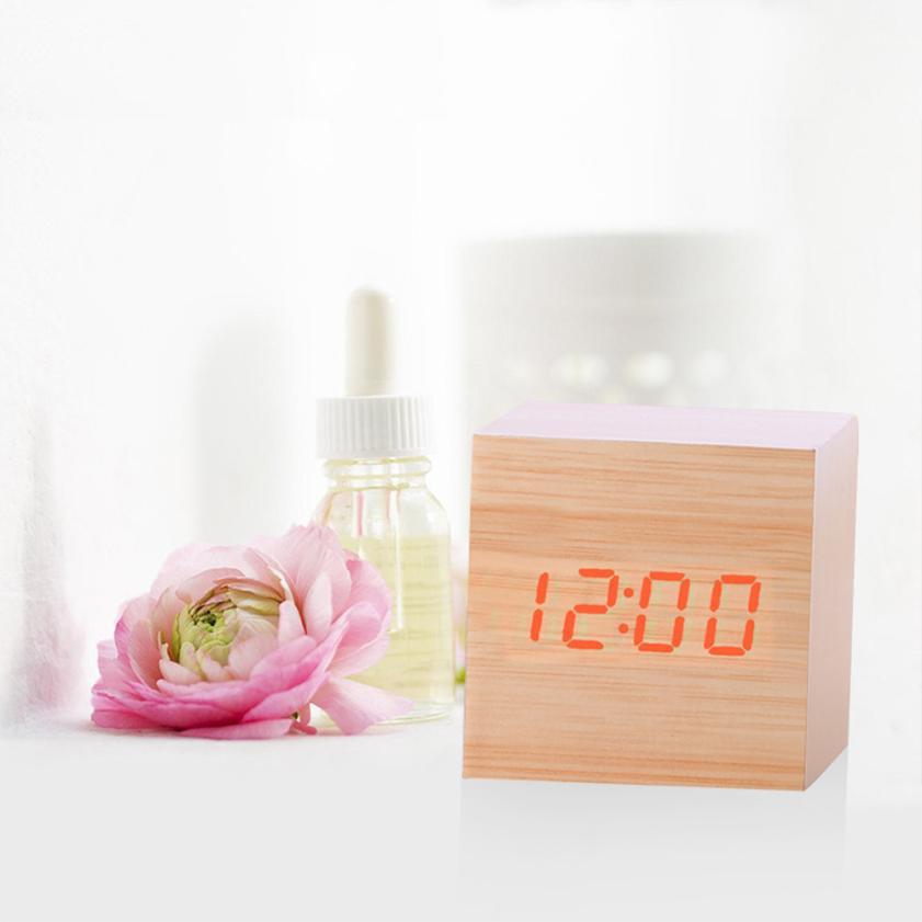 Multicolor Sounds Control Wooden Clock New Modern Wood Digital LED Desk Alarm Clock Thermometer Timer Calendar Table Decor