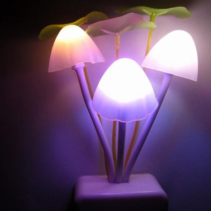 Mushroom Fungus Night Light  Sensor 220V 3 LED Colorful Mushroom Lamp Led Night Lights