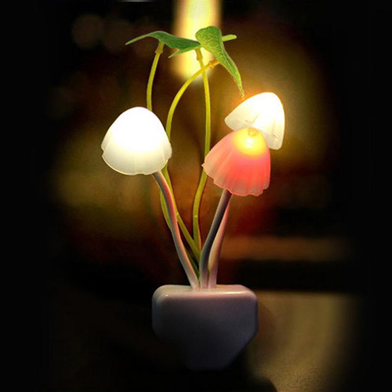 Mushroom Fungus Night Light  Sensor 220V 3 LED Colorful Mushroom Lamp Led Night Lights