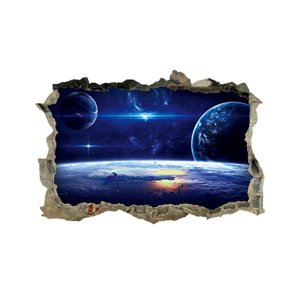 3D Outer Space Galaxy Planet Wall Stickers for Kids Children Bedrooms Decals Home Decor