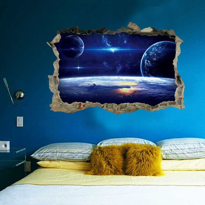 3D Outer Space Galaxy Planet Wall Stickers for Kids Children Bedrooms Decals Home Decor